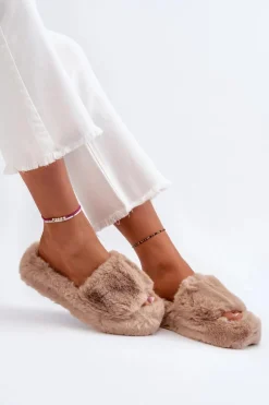 Damskie Futrzane Kapcie Beżowe Stepia