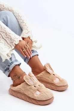 Damskie Futrzane Kapcie Z Króliczkiem Beżowe Naveritte