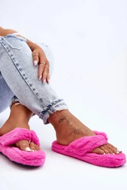Damskie Futrzane Klapki Papcie Fuksja Elma