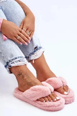 Damskie Futrzane Klapki Papcie Różowe Elma