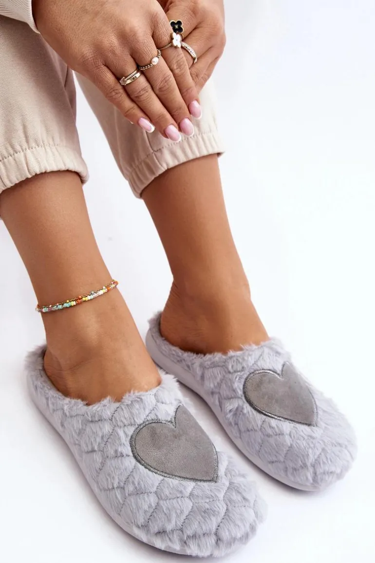 Damskie Futrzane Obuwie Domowe Kapcie Inblu EC000099 Szare