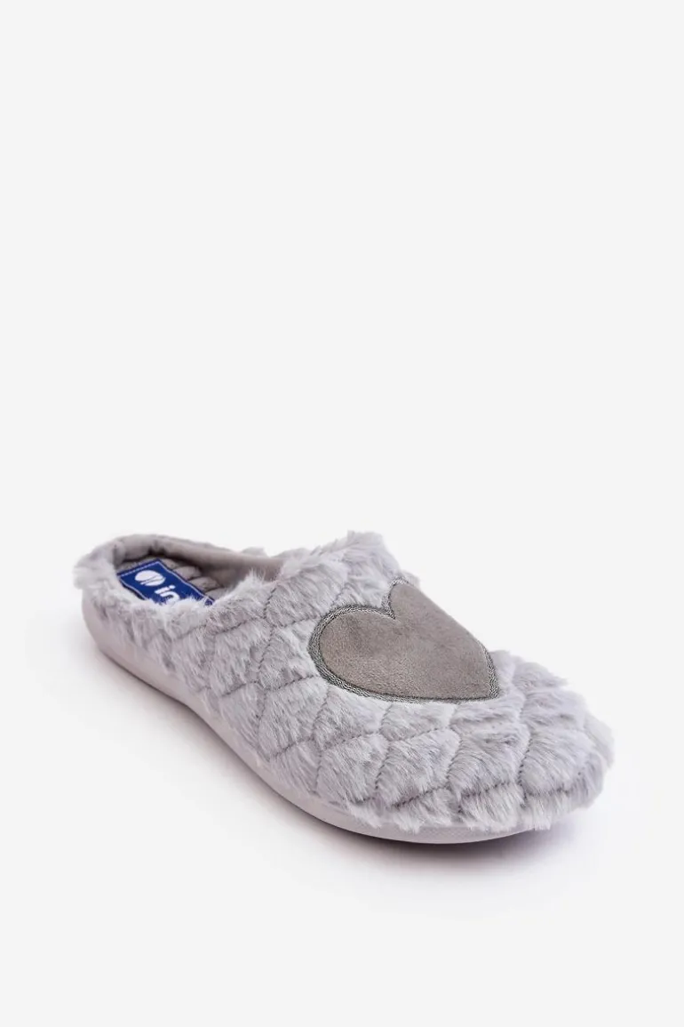 Damskie Futrzane Obuwie Domowe Kapcie Inblu EC000099 Szare