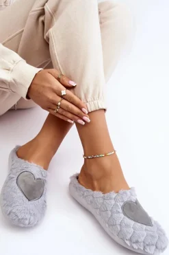 Damskie Futrzane Obuwie Domowe Kapcie Inblu EC000099 Szare