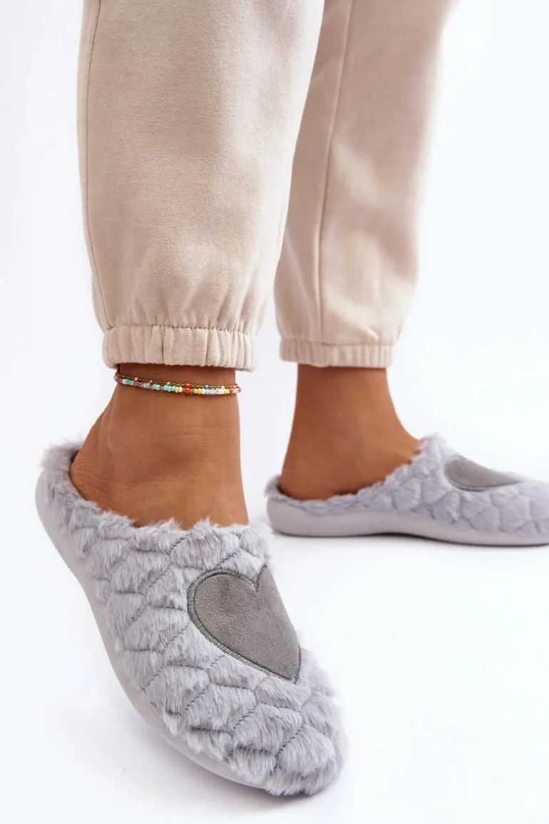 Damskie Futrzane Obuwie Domowe Kapcie Inblu EC000099 Szare