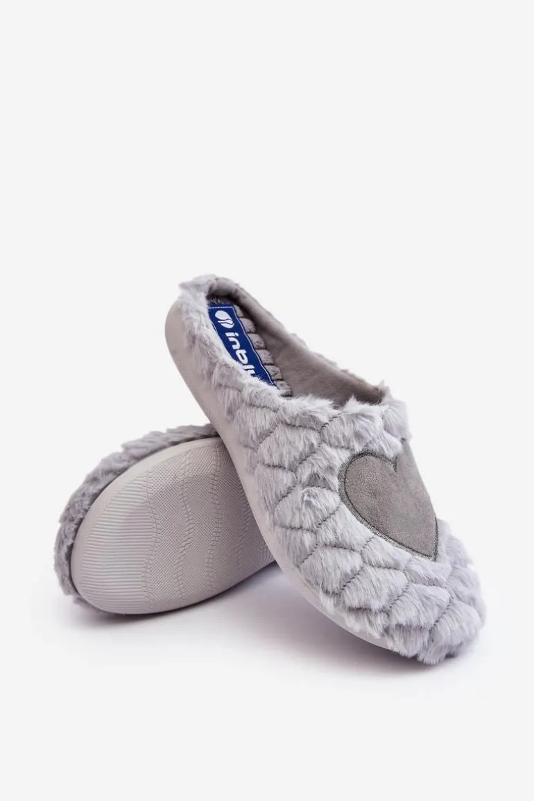 Damskie Futrzane Obuwie Domowe Kapcie Inblu EC000099 Szare