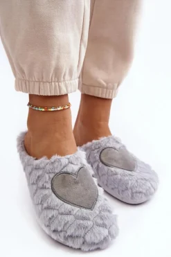 Damskie Futrzane Obuwie Domowe Kapcie Inblu EC000099 Szare