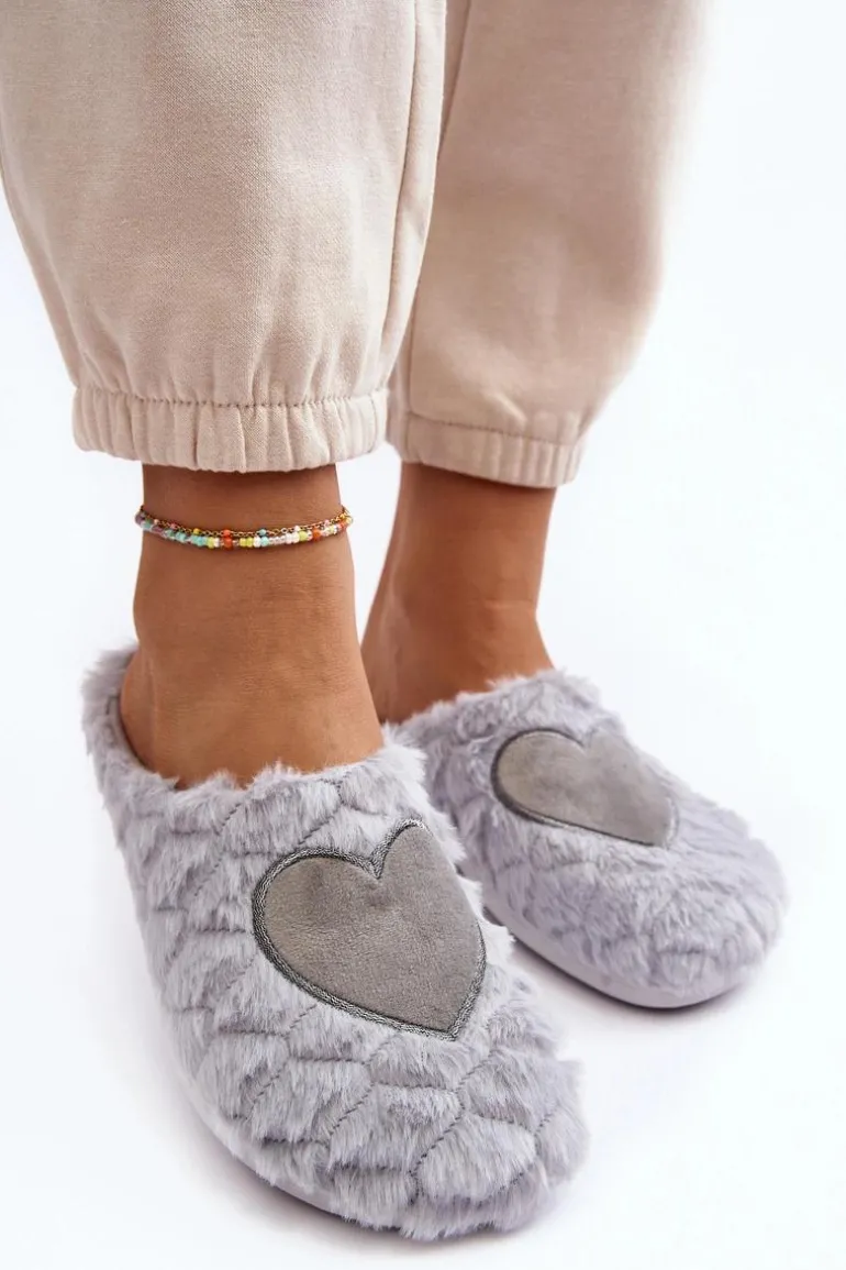 Damskie Futrzane Obuwie Domowe Kapcie Inblu EC000099 Szare