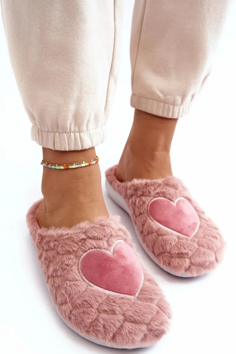 Damskie Futrzane Obuwie Domowe Kapcie Inblu EC000099 Różowe
