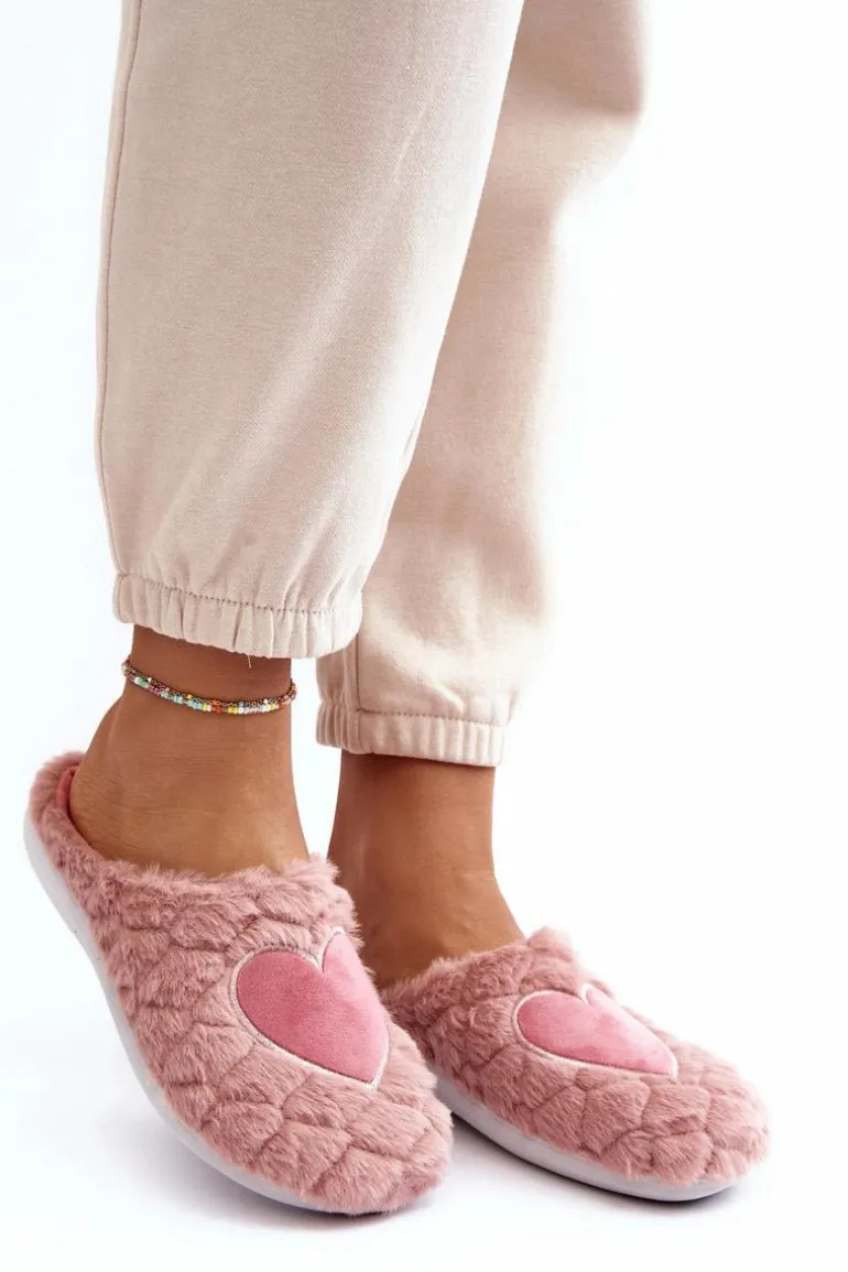 Damskie Futrzane Obuwie Domowe Kapcie Inblu EC000099 Różowe