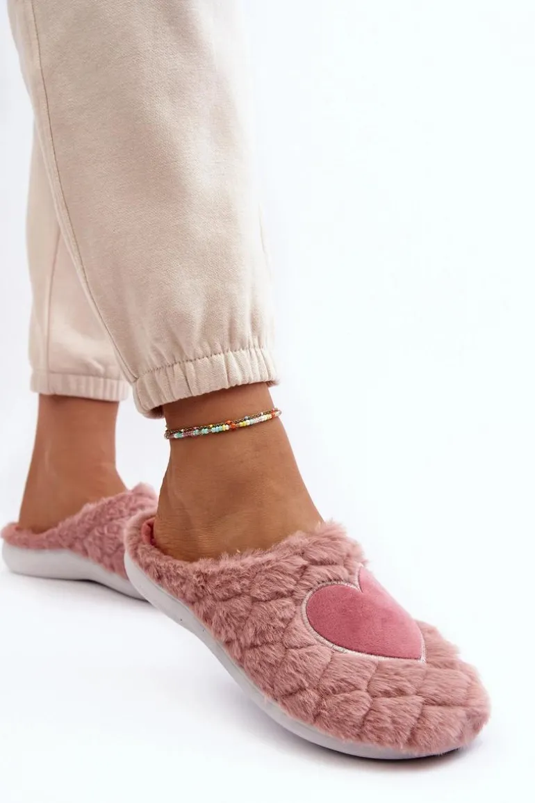 Damskie Futrzane Obuwie Domowe Kapcie Inblu EC000099 Różowe