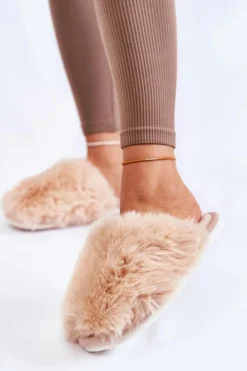 Damskie Futrzane Papcie Beżowe Sheryl