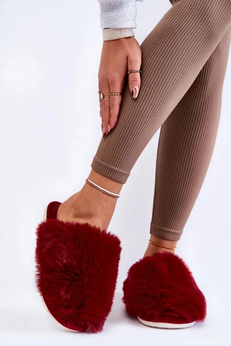 Damskie Futrzane Papcie Bordowe Sheryl