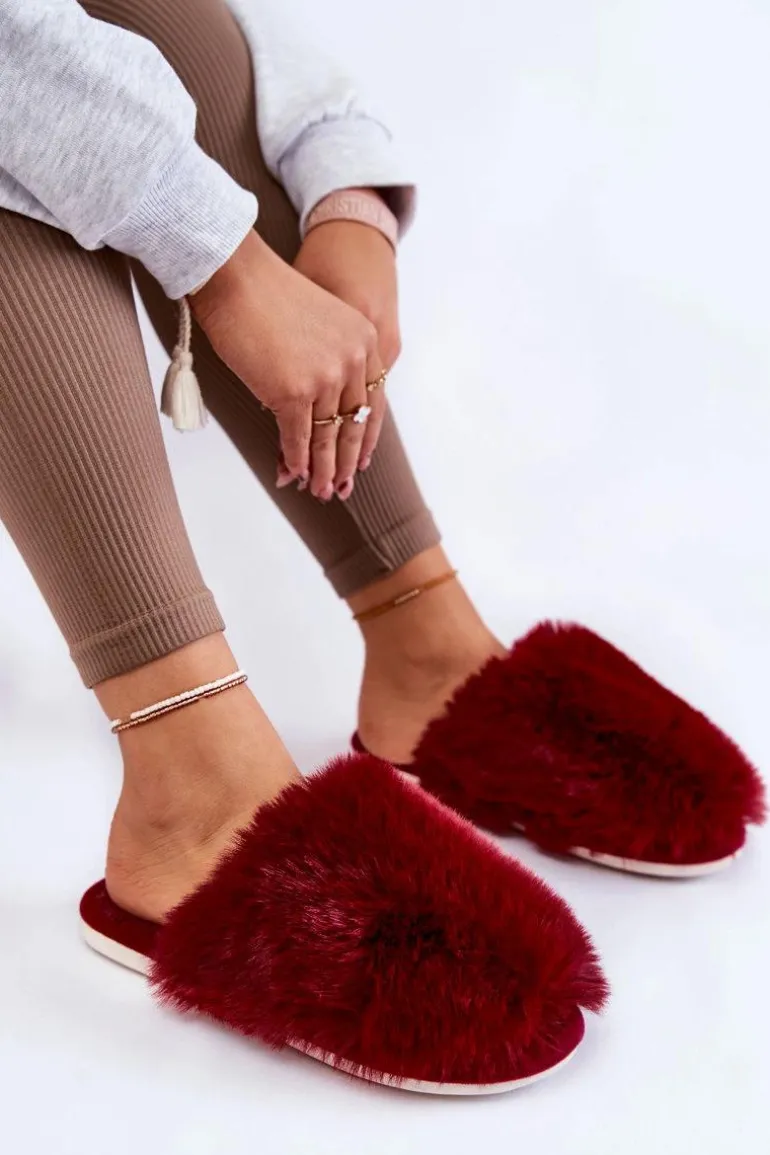 Damskie Futrzane Papcie Bordowe Sheryl