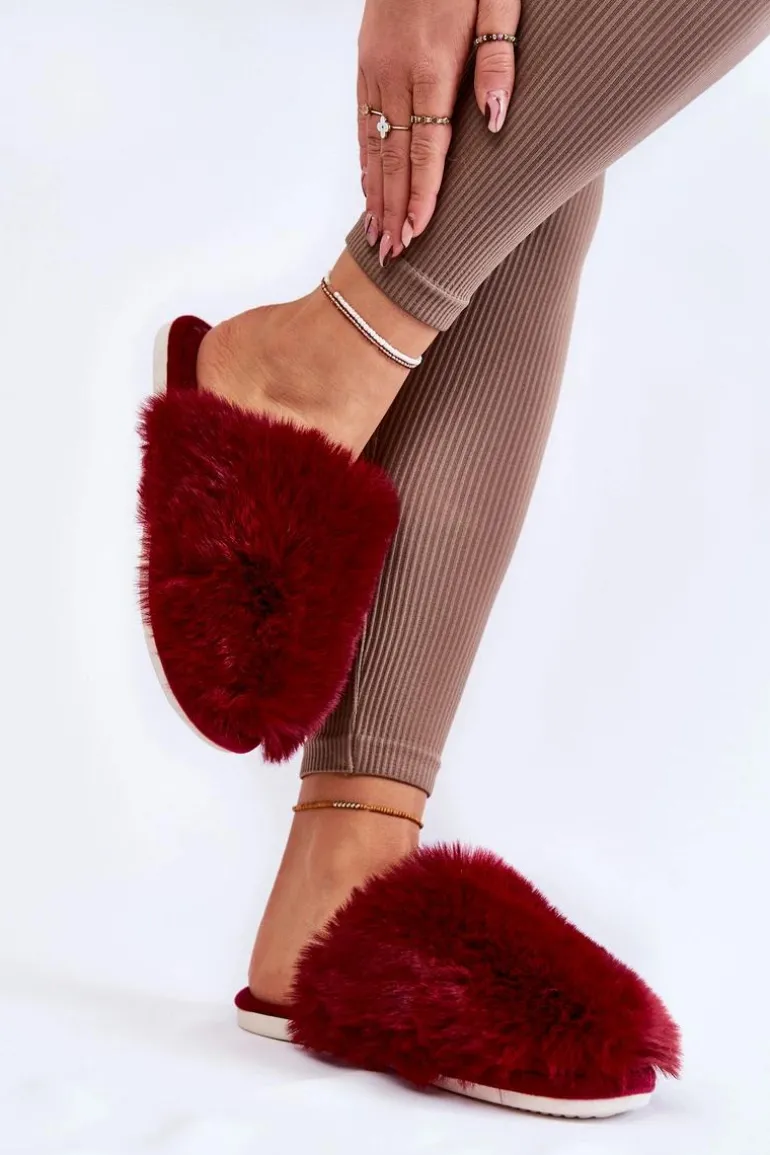 Damskie Futrzane Papcie Bordowe Sheryl
