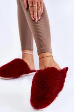 Damskie Futrzane Papcie Bordowe Sheryl