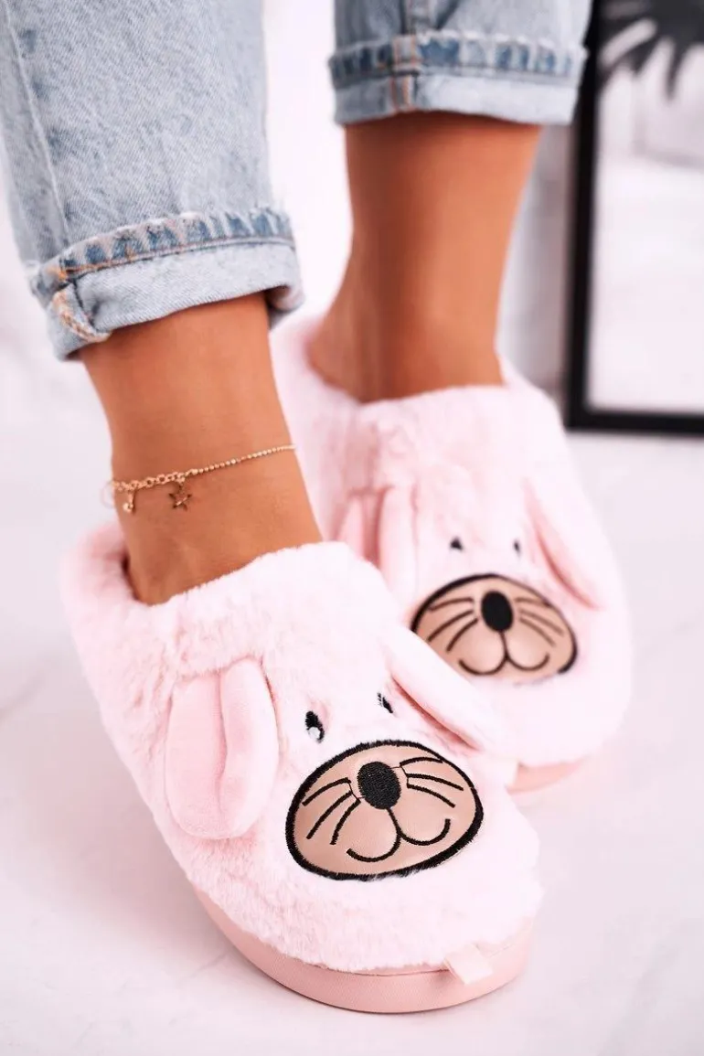 Damskie Futrzane Papcie Myszki Różowe Home Sweet Home
