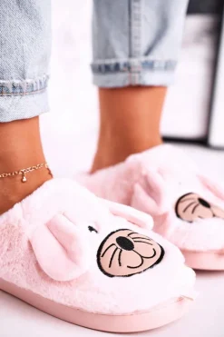 Damskie Futrzane Papcie Myszki Różowe Home Sweet Home