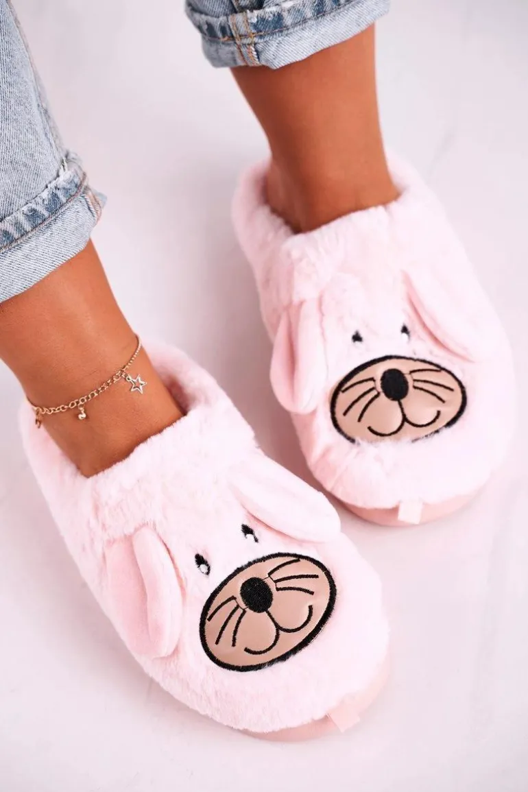 Damskie Futrzane Papcie Myszki Różowe Home Sweet Home