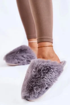 Damskie Futrzane Papcie Szare Sheryl