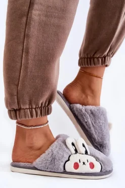 Damskie Futrzane Papcie Z Królikiem Szare Trisha