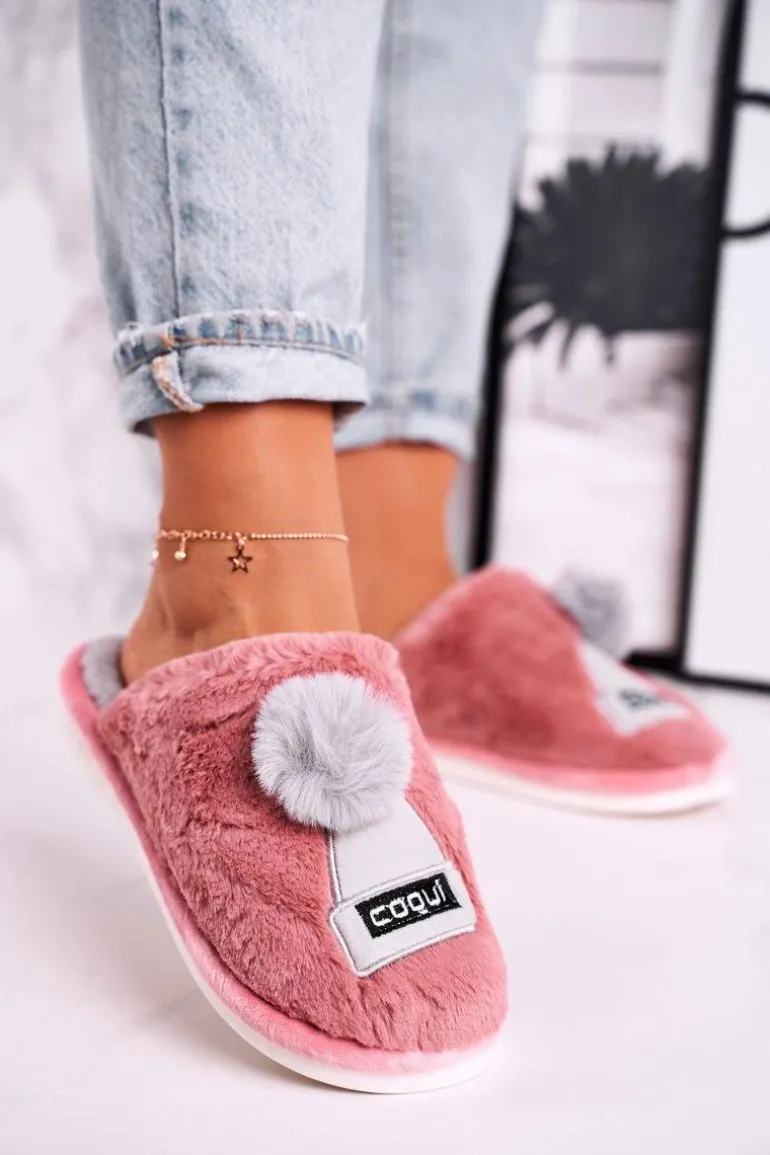 Damskie Futrzane Papcie Z Czapką I Pomponem Pudrowy Róż Keep Warm