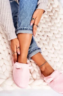 Damskie Futrzane Papcie Z Uszami Jasny Róż Hippo