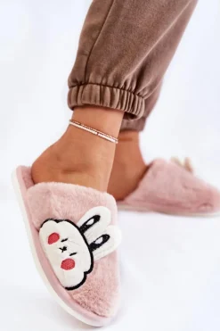 Damskie Futrzane Papcie Z Królikiem Różowe Trisha