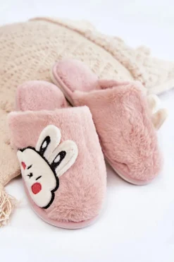 Damskie Futrzane Papcie Z Królikiem Różowe Trisha