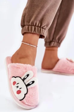Damskie Futrzane Papcie Z Królikiem Jasnoróżowe Trisha