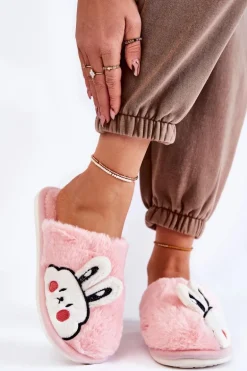 Damskie Futrzane Papcie Z Królikiem Jasnoróżowe Trisha