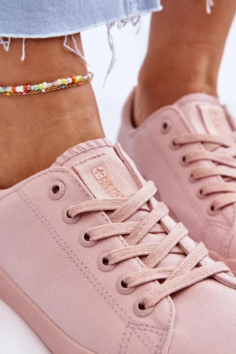 Damskie Gładkie Niskie Trampki Big Star LL274059 Różowe