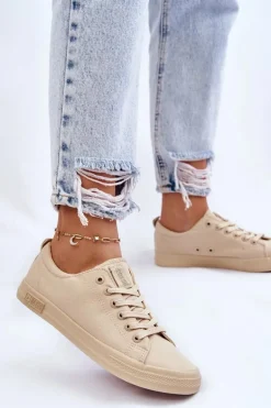 Damskie Gładkie Niskie Trampki Big Star LL274061 Beżowe