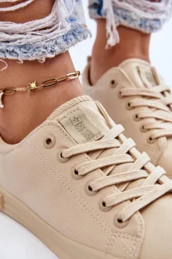 Damskie Gładkie Niskie Trampki Big Star LL274061 Beżowe
