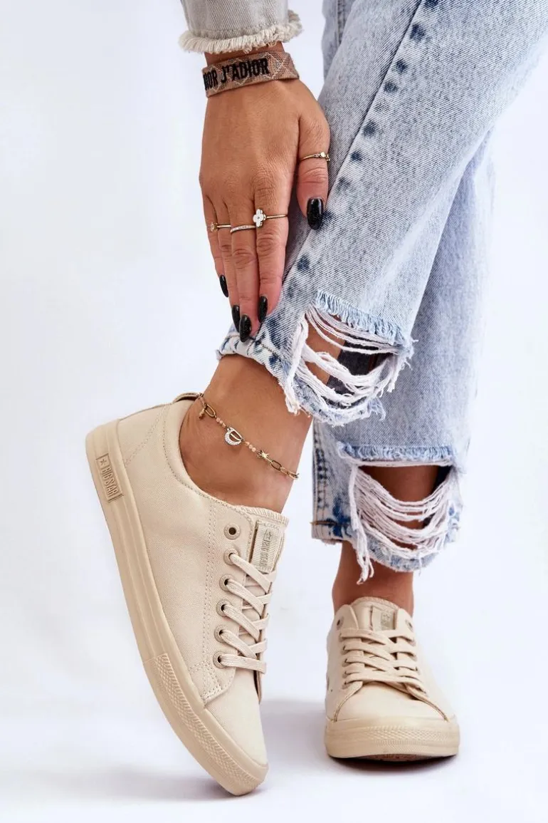 Damskie Gładkie Niskie Trampki Big Star LL274061 Beżowe