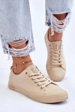 Damskie Gładkie Niskie Trampki Big Star LL274061 Beżowe