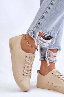 Damskie Gładkie Niskie Trampki Big Star LL274061 Beżowe