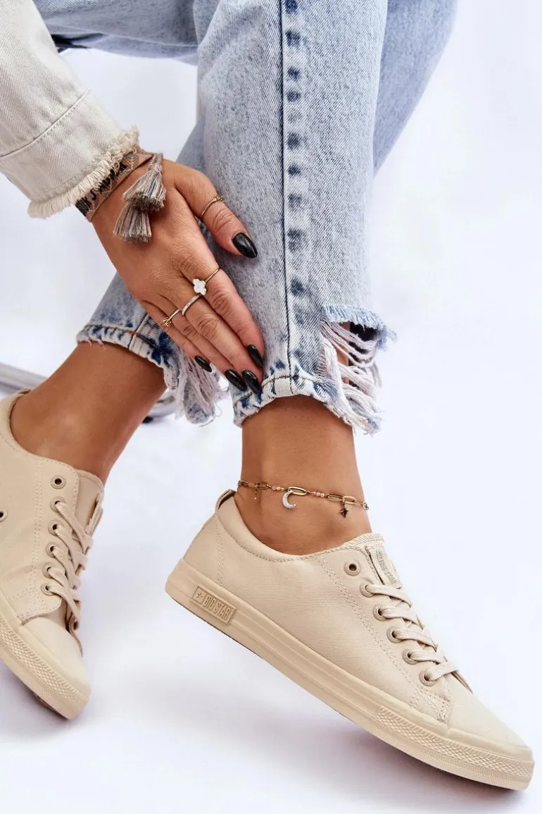 Damskie Gładkie Niskie Trampki Big Star LL274061 Beżowe