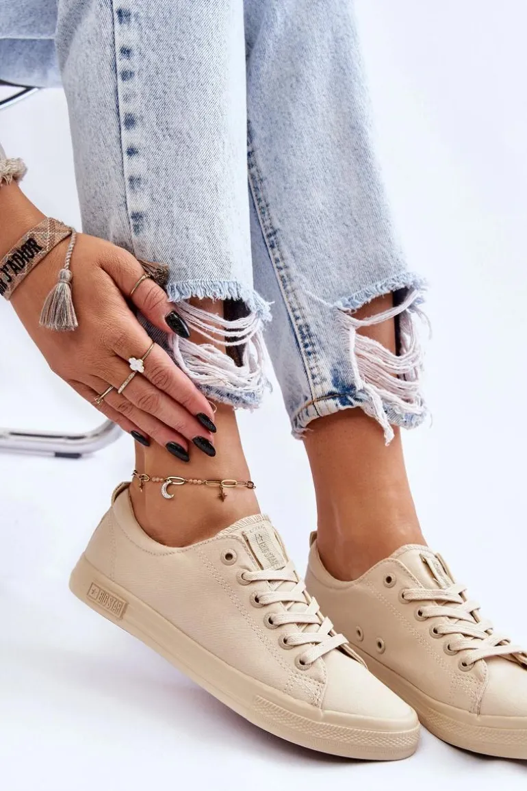 Damskie Gładkie Niskie Trampki Big Star LL274061 Beżowe