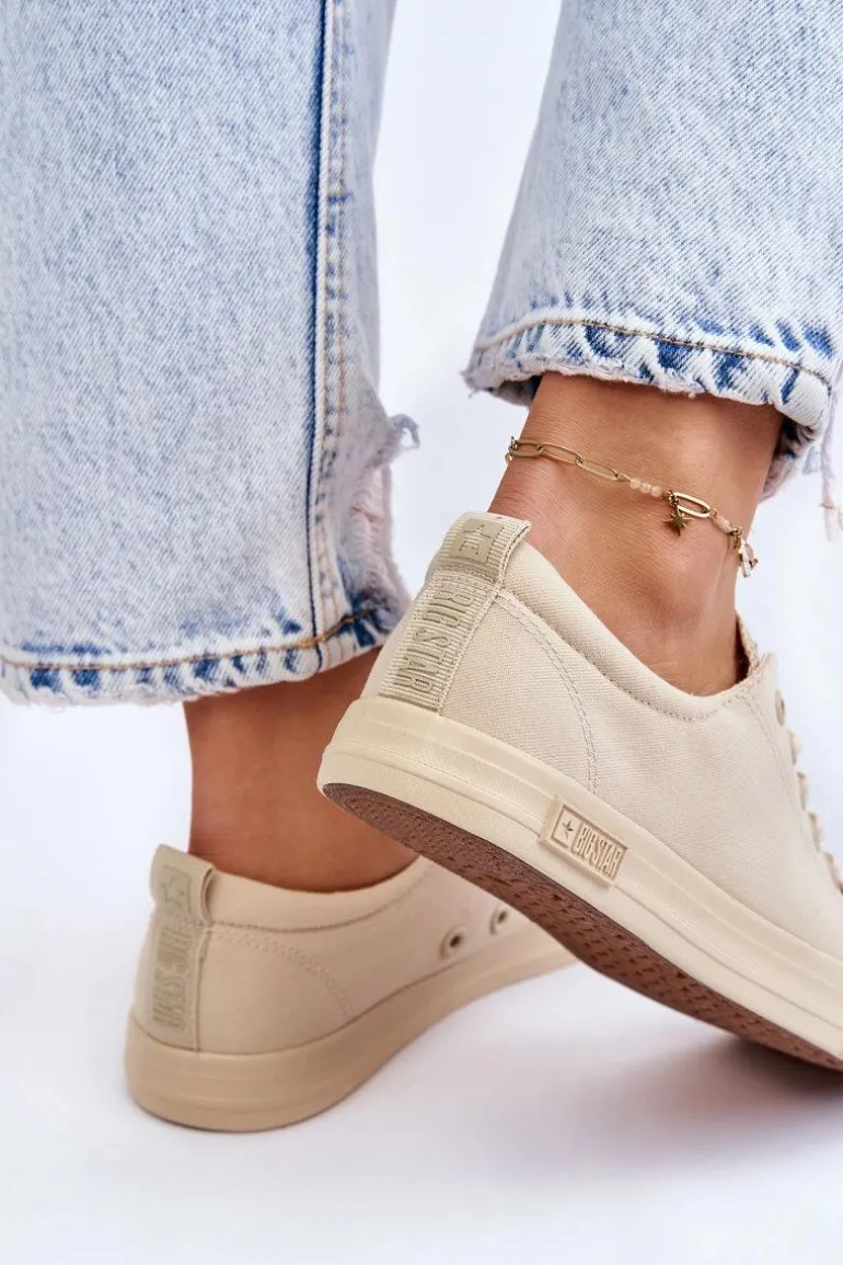 Damskie Gładkie Niskie Trampki Big Star LL274061 Beżowe