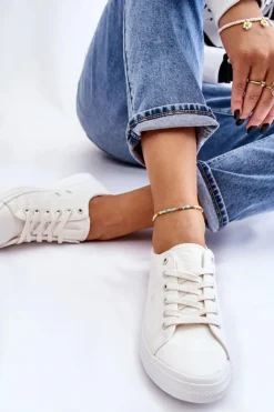 Damskie Gładkie Niskie Trampki Big Star LL274058 Białe