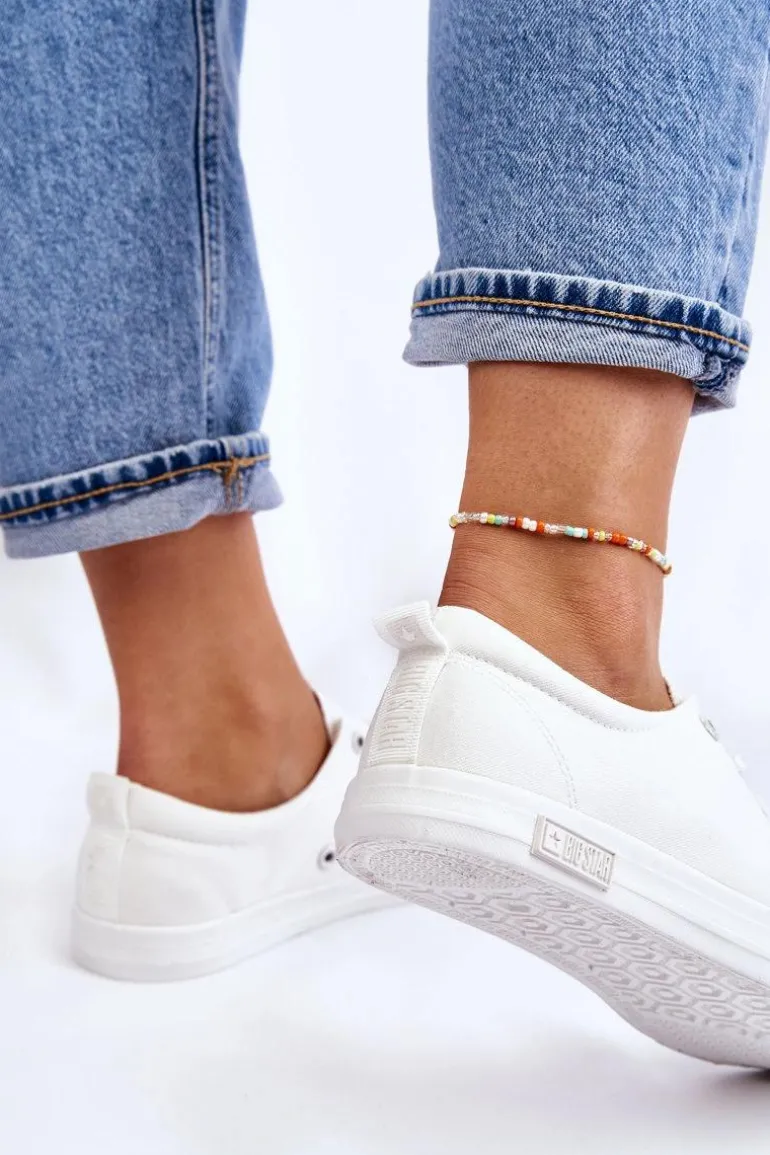 Damskie Gładkie Niskie Trampki Big Star LL274058 Białe