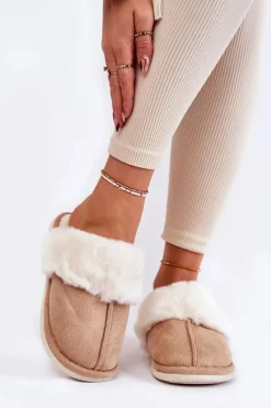 Damskie Gładkie Papcie Z Futerkiem Beżowe Morisea