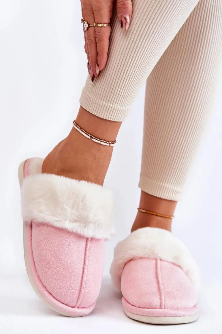 Damskie Gładkie Papcie Z Futerkiem Różowe Morisea