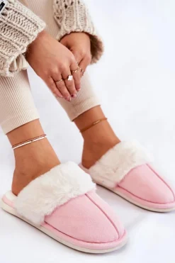 Damskie Gładkie Papcie Z Futerkiem Różowe Morisea