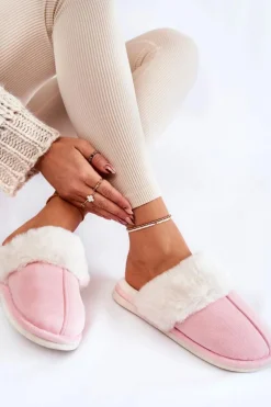 Damskie Gładkie Papcie Z Futerkiem Różowe Morisea