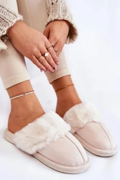 Damskie Gładkie Papcie Z Futerkiem Jasnobeżowe Morisea