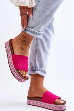 Damskie Gładkie Zamszowe Klapki Fuksja Hayen