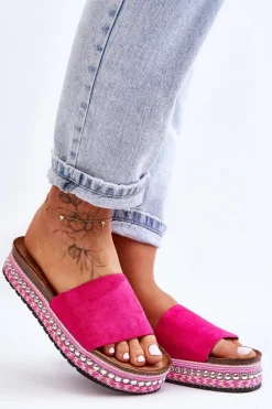 Damskie Gładkie Zamszowe Klapki Fuksja Hayen