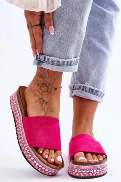 Damskie Gładkie Zamszowe Klapki Fuksja Hayen