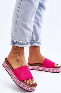 Damskie Gładkie Zamszowe Klapki Fuksja Hayen